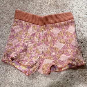 Free People High Waist Pink and Yellow Patterned Shorts